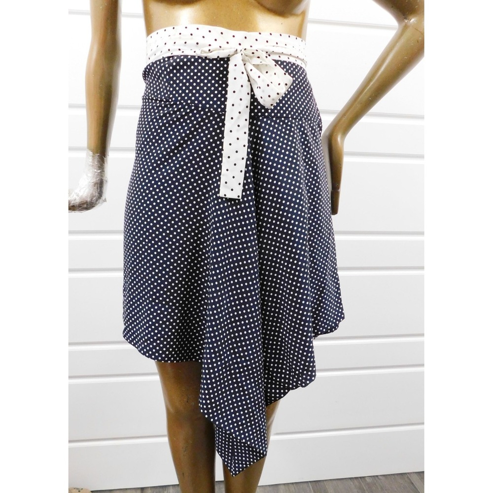 ALEXIS DANICA NAVY WHITE POLKA DOT HANDKERCHIEF HEM WRAP SKIRT $375rt sz M